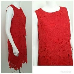Sociology Popover Lace Sheath Dress - Red - Size S